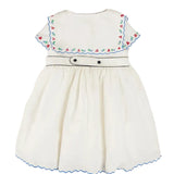 Embroidered Mariner Collar Short Sleeve Dress in White