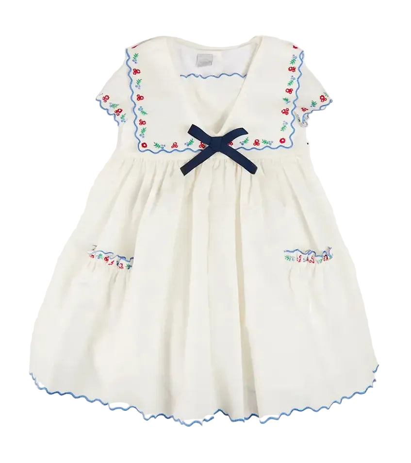 Pepa London Embroidered Mariner Collar Short Sleeve Dress in White