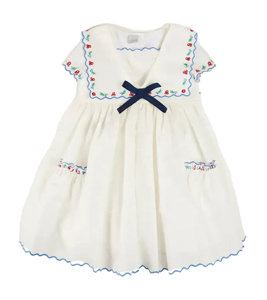 Pepa London Embroidered Mariner Collar Short Sleeve Dress in White