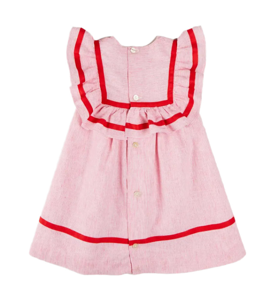 Pepa London Red Striped Ruffle Bib Sleeveless Dress