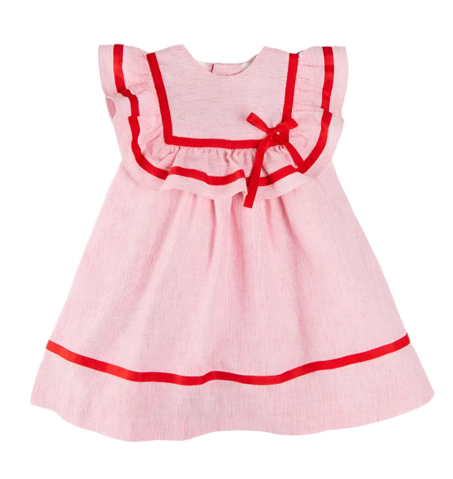 Pepa London Red Striped Ruffle Bib Sleeveless Dress