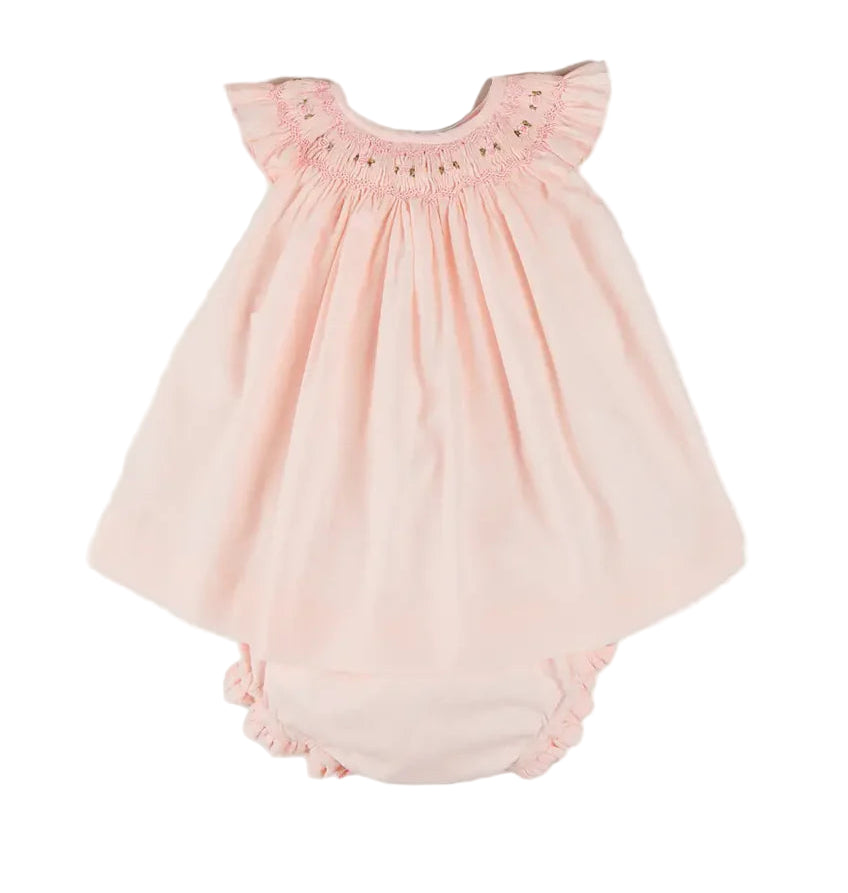 Pepa London Hand Smocked Sleeveless Dress With Bloomers in Pink
