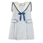 Pepa London Regency Striped Mariner Collar Pleated Sleeveless Dress in Blue