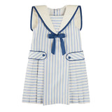 Pepa London Regency Striped Mariner Collar Pleated Sleeveless Dress in Blue