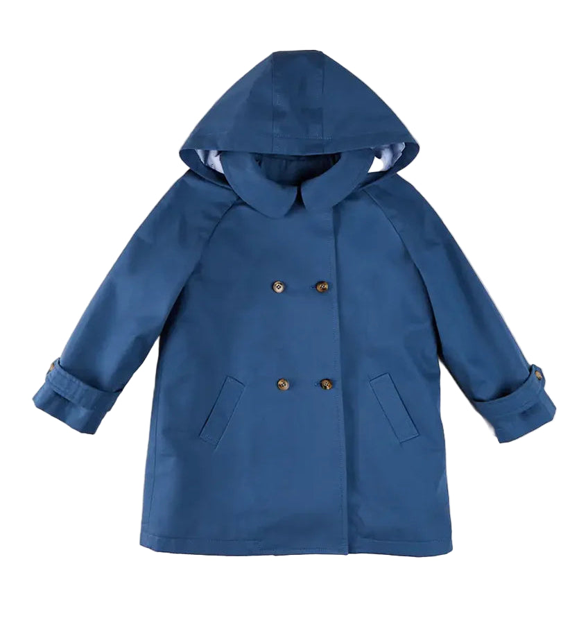 Pepa London Double Breasted Coat With Detachable Hood in Blue