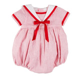 Pepa London Lawrence Striped Mariner Collar Short Sleeve Romper in Red