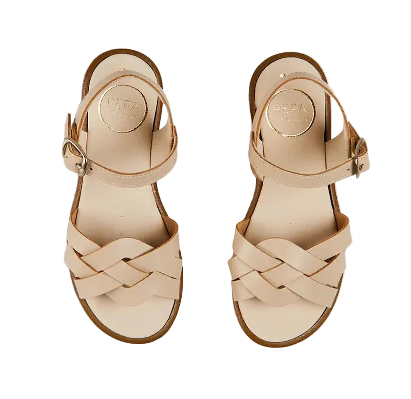 Pepa London Leather Woven Detail Sandals in Beige