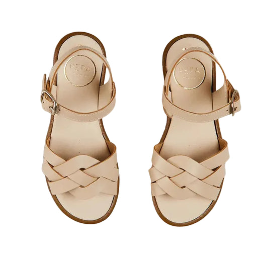 Pepa London Leather Woven Detail Sandals in Beige