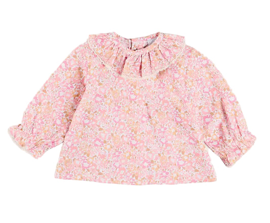 Nellie Floral Ruffle Collar Long Sleeve Blouse in Pink
