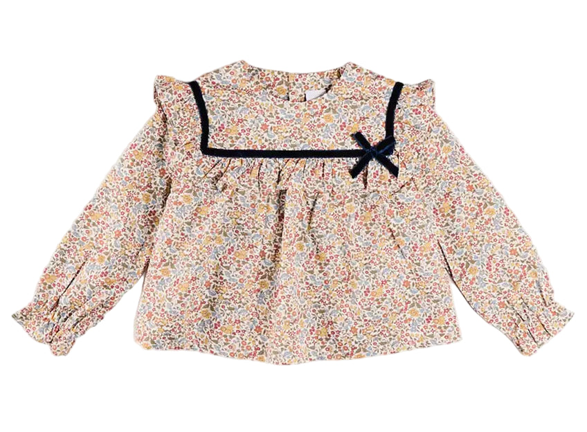 Pepa London Marianne Floral Velvet Bow Detail Blouse in Toffee Made with Liberty Fabric