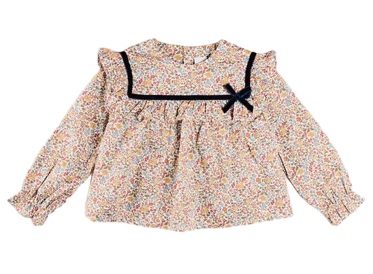 Pepa London Marianne Floral Velvet Bow Detail Blouse in Toffee Made with Liberty Fabric