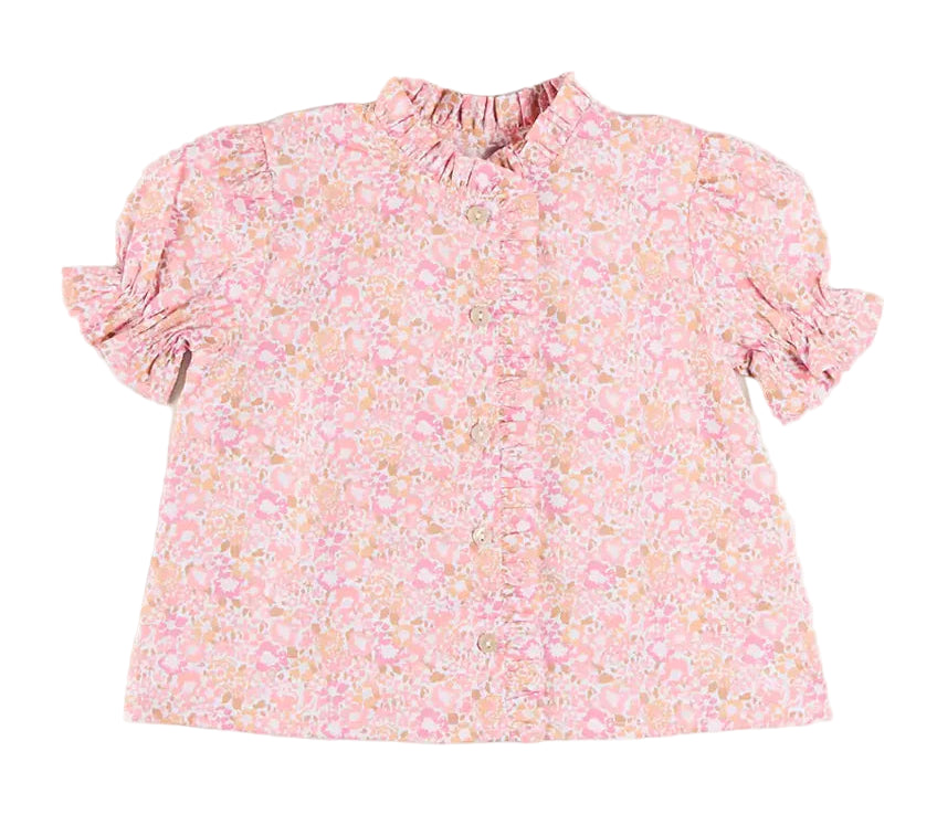 Pepa London Nellie Floral Mao Collar Romantic Blouse in Pink