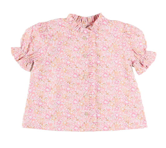 Pepa London Nellie Floral Mao Collar Romantic Blouse in Pink