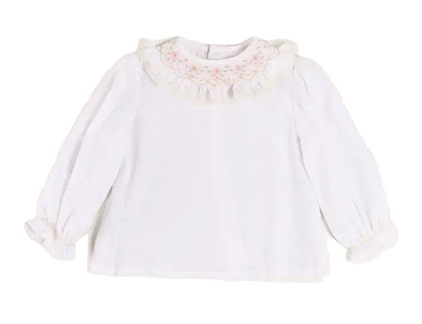 Pepa London Floral Embroidered Ruffle Collar Lace Trim Blouse in White