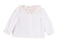 Pepa London Floral Embroidered Ruffle Collar Lace Trim Blouse in White