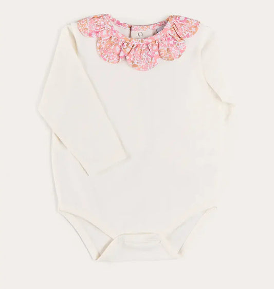 Nellie Floral Collar Long Sleeve Bodysuit in Pink