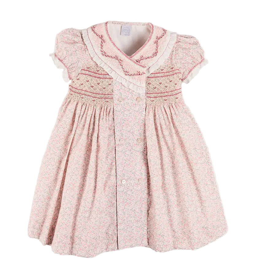 Pepa London Adelaide Floral Double Breasted Embroidered Long Sleeve Dress in Pink