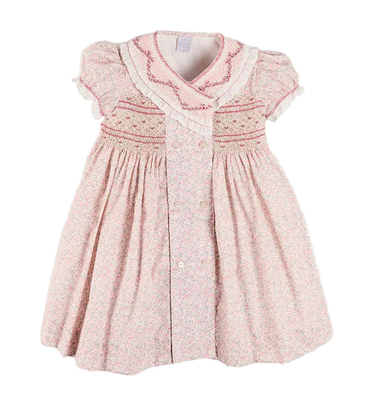 Pepa London Adelaide Floral Double Breasted Embroidered Long Sleeve Dress in Pink