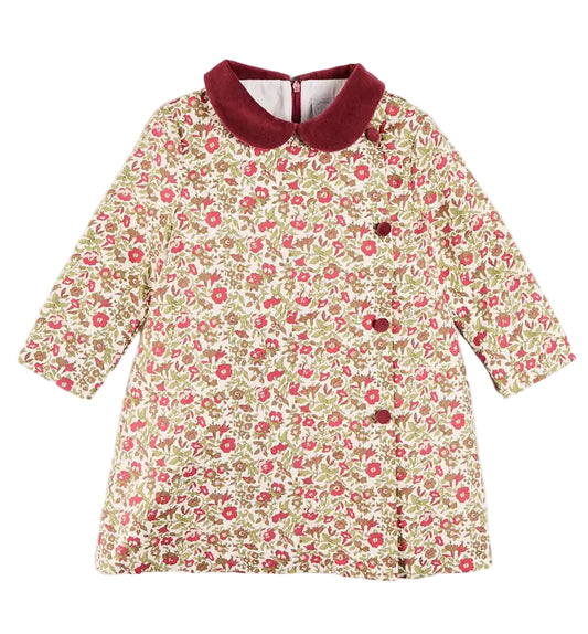 Pepa London Daphne Floral Long Sleeve Velvet Collar Dress in Burgundy