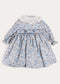 Pepa London Beatrice Floral Hand Smocked Double Breasted Long Sleeve Dress in blue