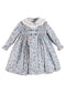Pepa London Beatrice Floral Hand Smocked Double Breasted Long Sleeve Dress in blue