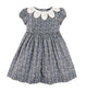 Pepa London Lydia Floral Petal Collar Short Sleeve Bow Detail Dress in Blue