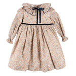 Pepa London Marianne Floral Long Sleeve Velvet Bow Dress in Toffee Made with Liberty Fabric