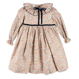 Pepa London Marianne Floral Long Sleeve Velvet Bow Dress in Toffee Made with Liberty Fabric