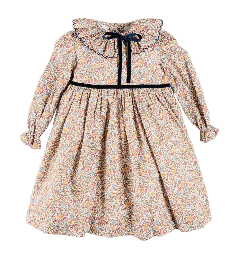 Pepa London Marianne Floral Long Sleeve Velvet Bow Dress in Toffee Made with Liberty Fabric