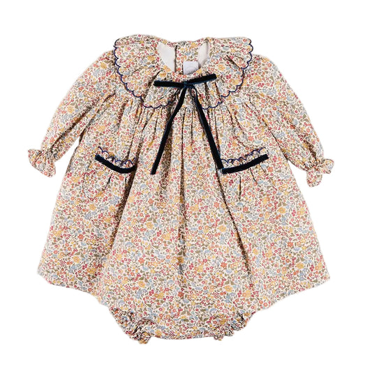 Pepa London Marianne Liberty Floral Long Sleeve Dress with Bloomers in Toffee