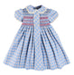 Pepa London Denby Check Hand Smocked Double Breasted Short Sleeve Dress in Blue