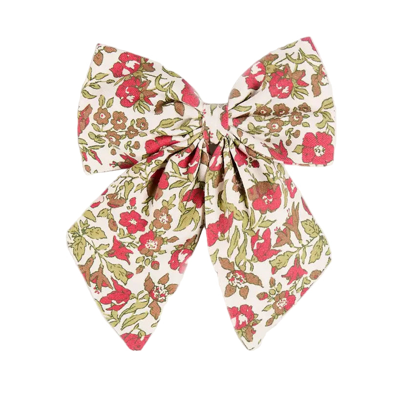 Pepa London Daphne Floral Long Bow Hair Clip in Green