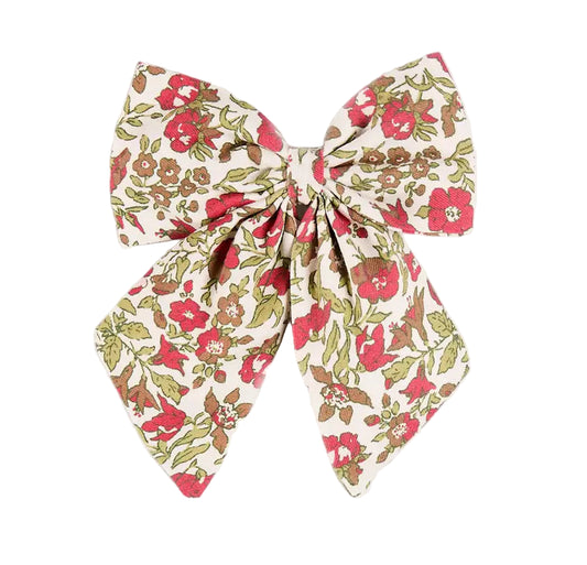 Pepa London Daphne Floral Long Bow Hair Clip in Green
