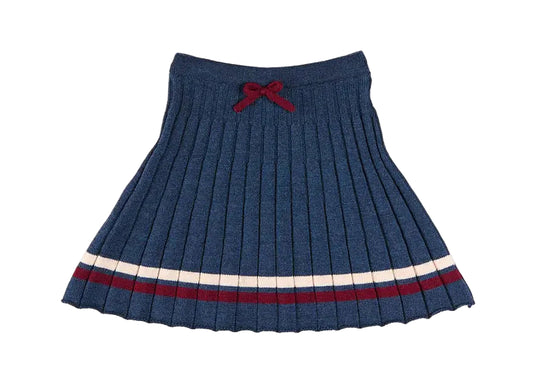 Pepa London Pleated Bow Detail Striped Trim Skirt in Navy