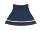 Pepa London Pleated Bow Detail Striped Trim Skirt in Navy