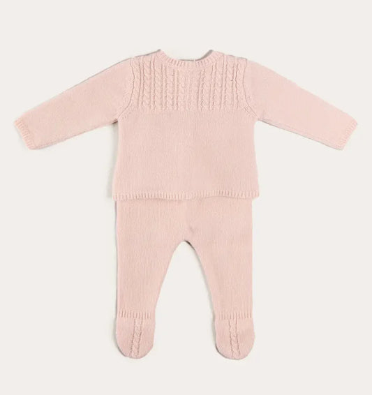 Pepa London Cashmere Long Sleeve Cable Knitted Set in Pink