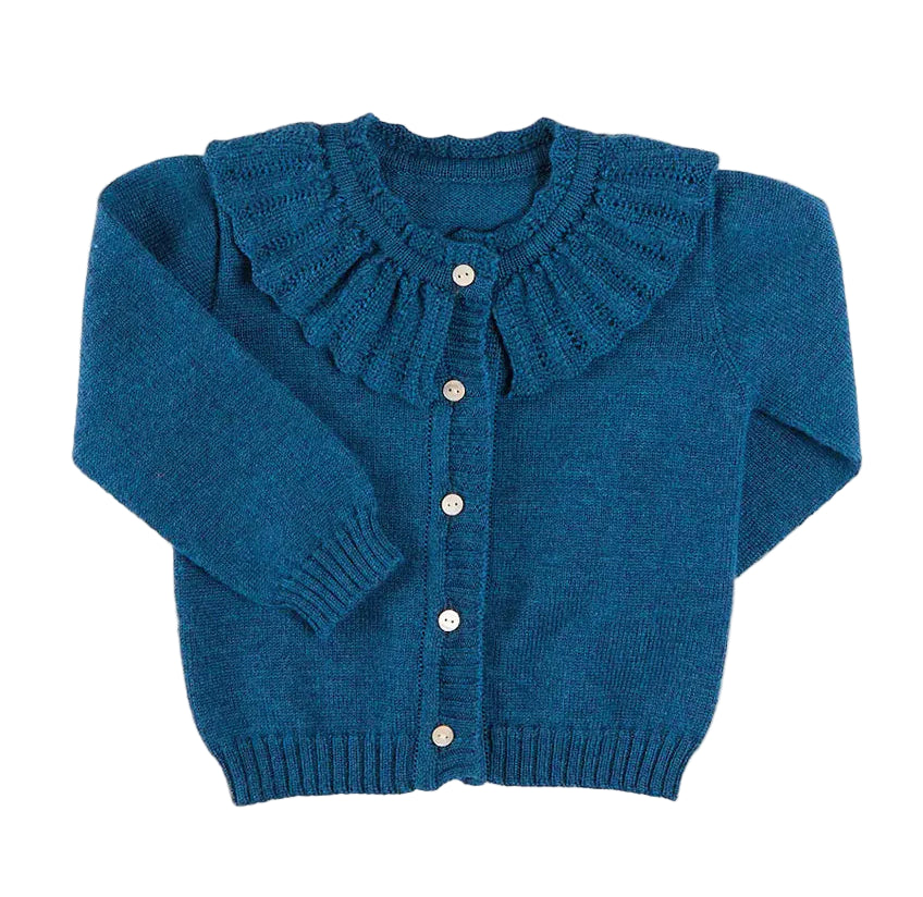 Pepa London Ruffle Collar Cardigan in Blue