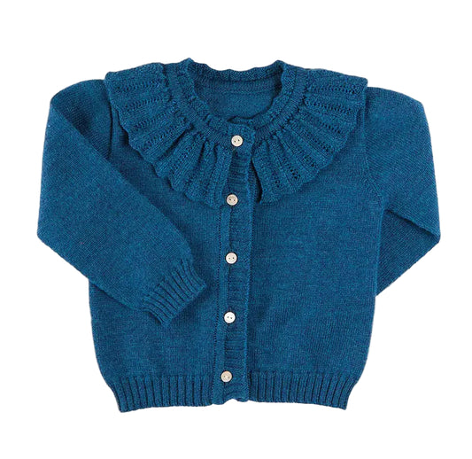 Pepa London Ruffle Collar Cardigan in Blue