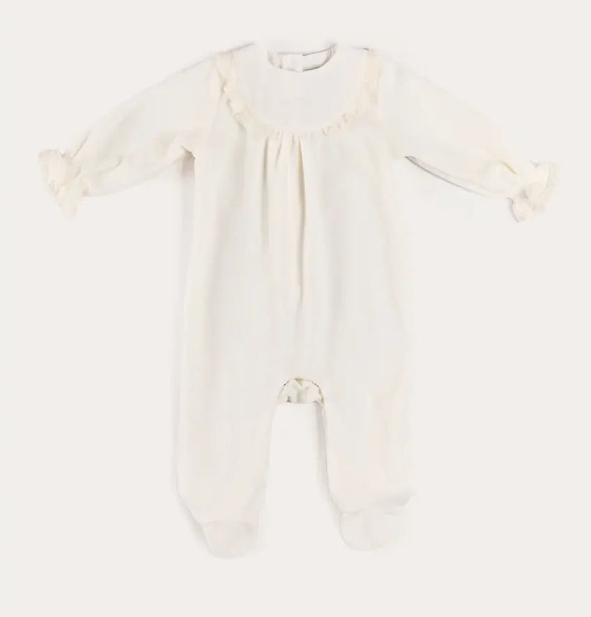 Pepa London Floral Detail Embroidered Collar Velour All In One in Cream