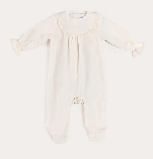 Pepa London Floral Detail Embroidered Collar Velour All In One in Cream