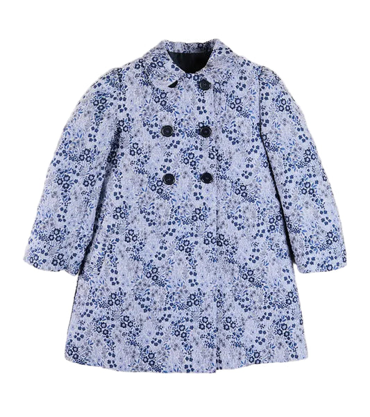 Pepa London Eleanor Floral Jaquard Long Sleeve Coat Coat in Blue