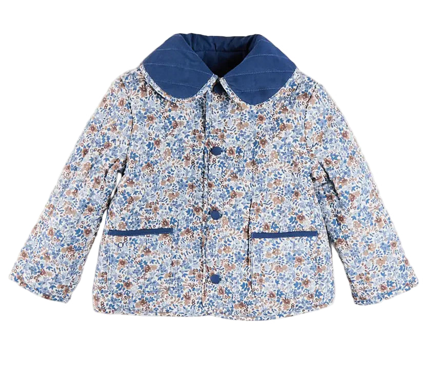 Pepa London Beatrice Floral Reversible Quilted Jacket in Blue