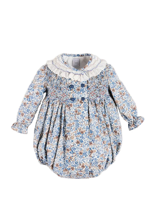 Pepa London Bespoke Children's Clothing Beatrice Floral Hand Smocked Double Breasted Romper