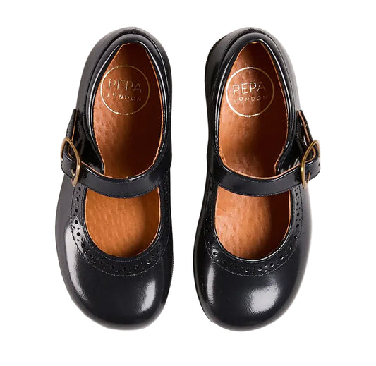 Pepa London Leather Buckle Detail Mary Jane Shoes in Navy