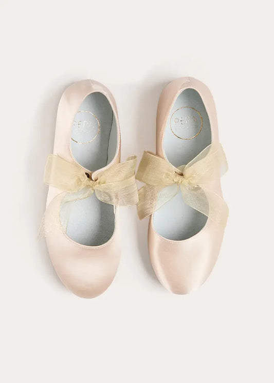 Pepa London Satin Organza Bow Party Shoes in Champagne