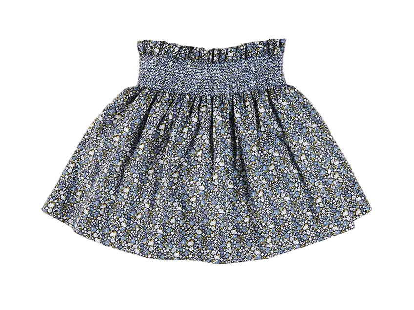 Pepa London Lydia Floral Smocked Waist Skirt in Navy