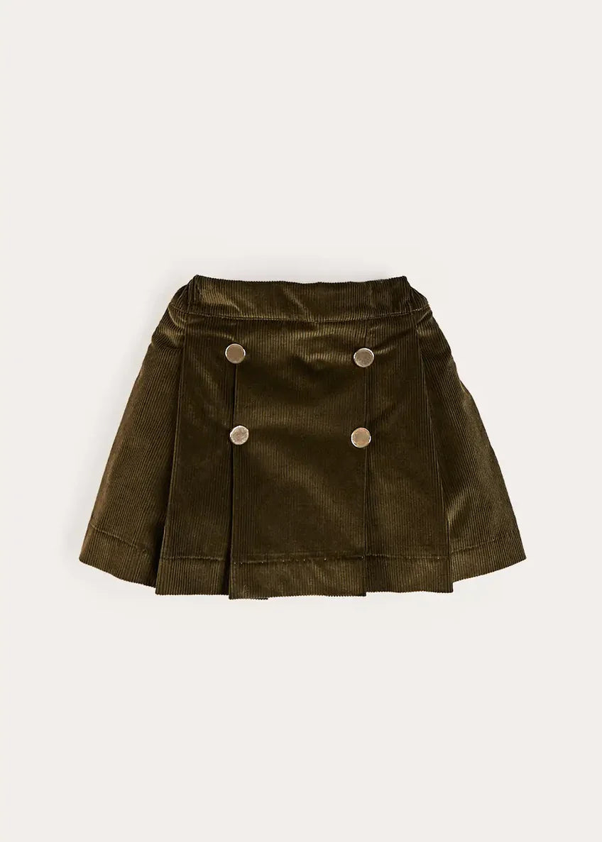 Corduroy Button Detail Skirt in Green