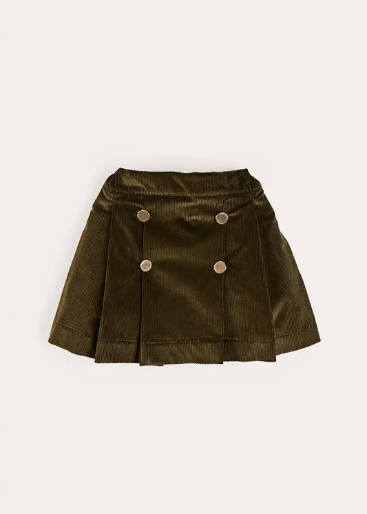Corduroy Button Detail Skirt in Green