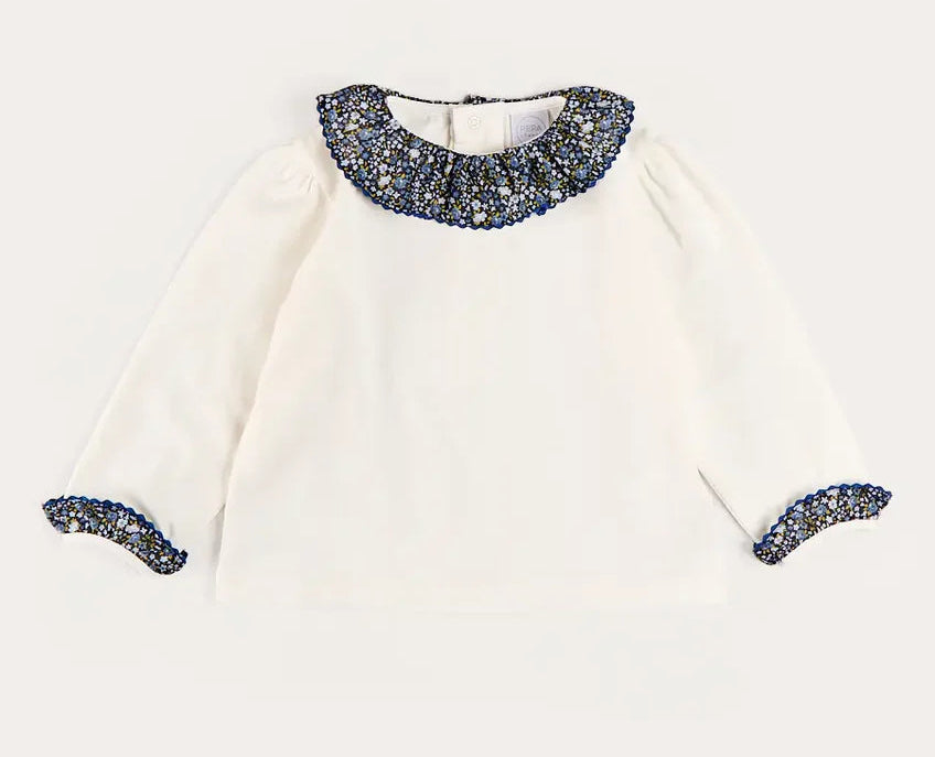 Pepa London Lydia Floral Detail Long Sleeve Top in Off White