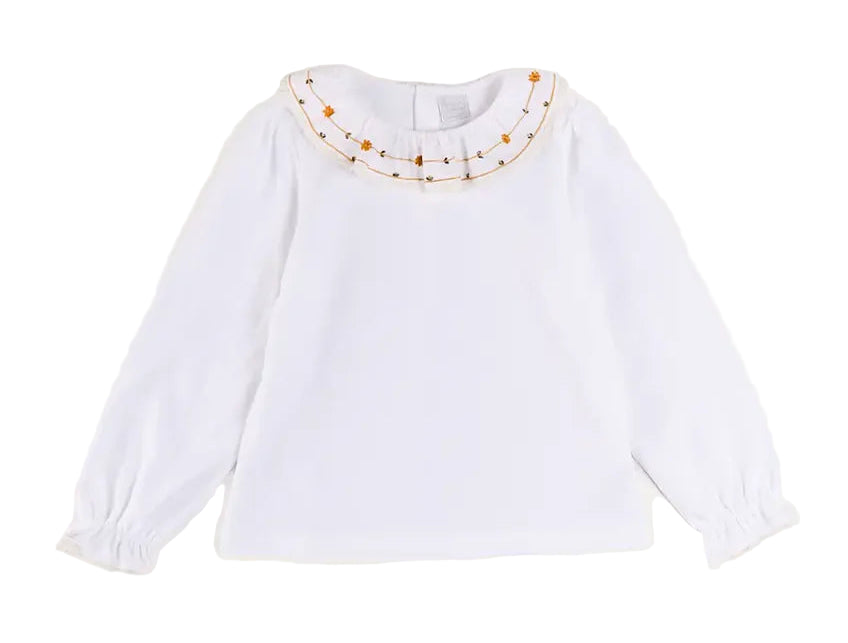 Pepa London Floral Embroidered Collar With Lace Trim Top in Cream 